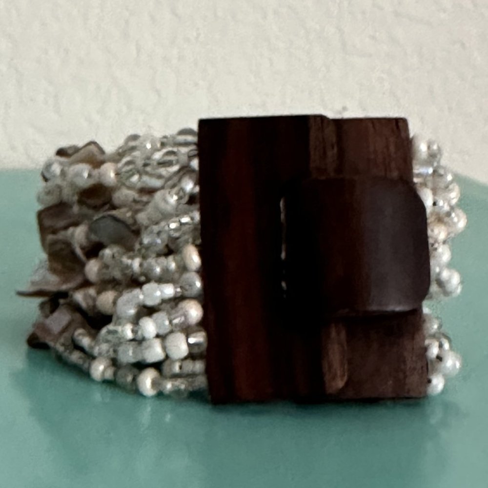Women's New Hand-Beaded Cream Cuff Stretch Bracelet